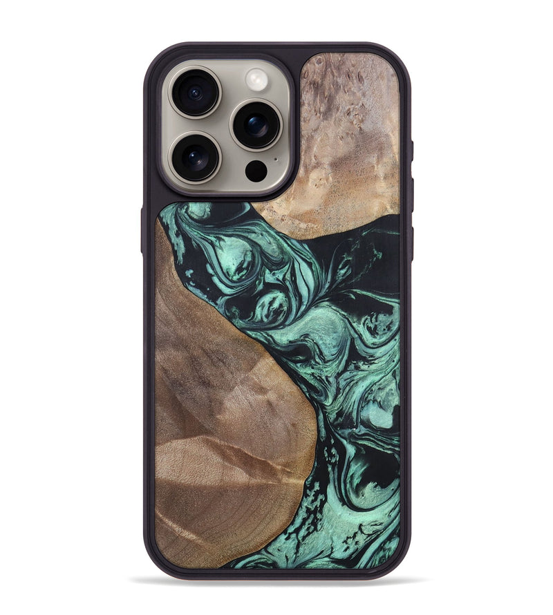 iPhone 15 Pro Max Wood+Resin Phone Case - Melvin (Green, 696361)