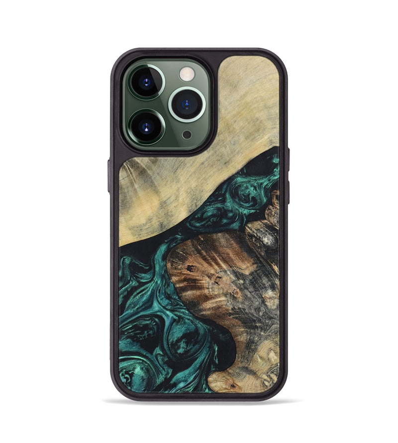 iPhone 13 Pro Wood+Resin Phone Case - Herbert (Green, 696364)