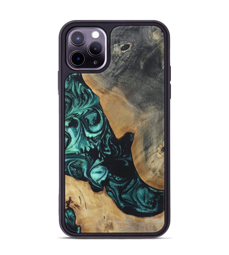 iPhone 11 Pro Max Wood+Resin Phone Case - Bernadette (Green, 696365)