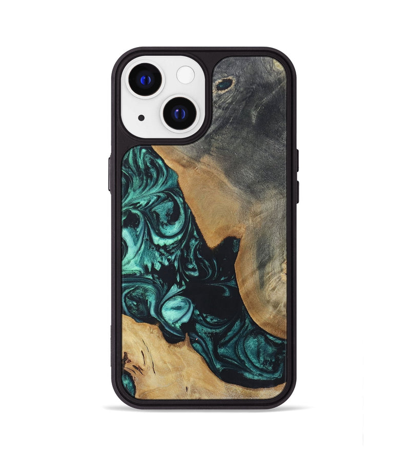 iPhone 13 Wood+Resin Phone Case - Bernadette (Green, 696365)