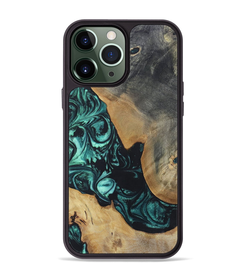 iPhone 13 Pro Max Wood+Resin Phone Case - Bernadette (Green, 696365)