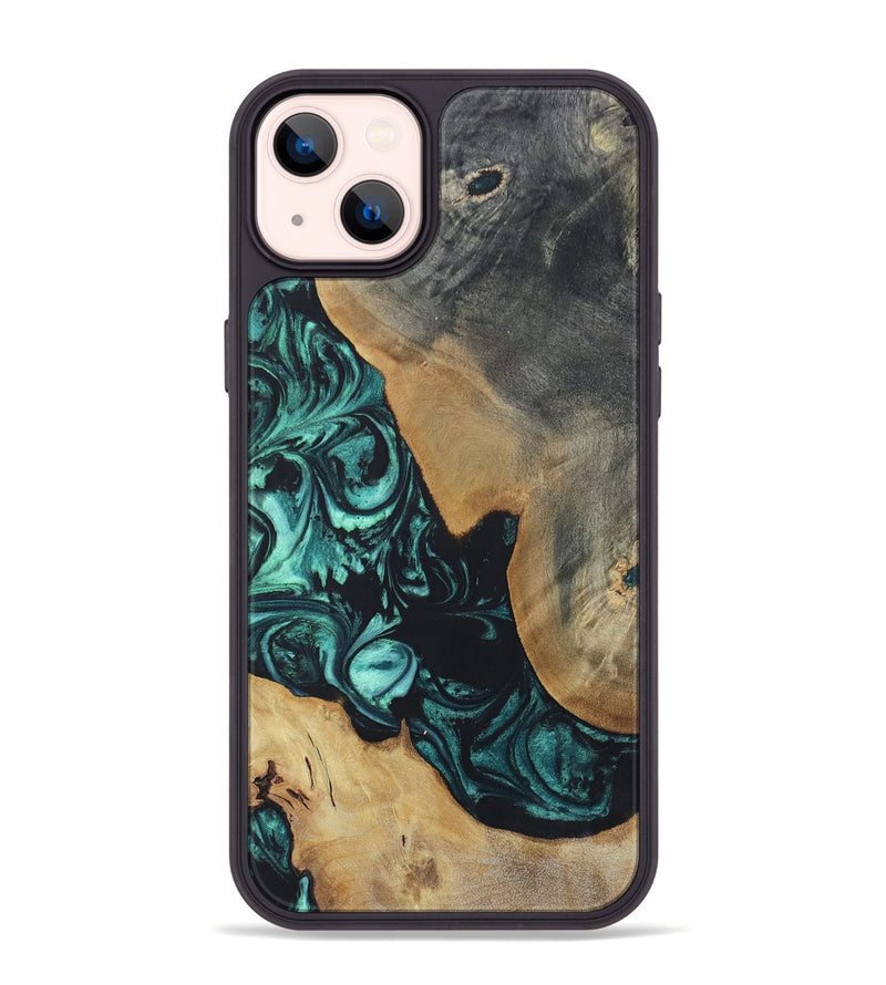 iPhone 14 Plus Wood+Resin Phone Case - Bernadette (Green, 696365)