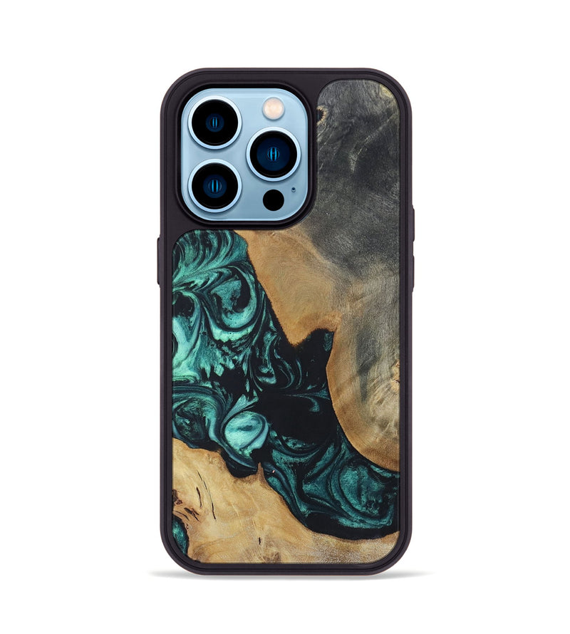 iPhone 14 Pro Wood+Resin Phone Case - Bernadette (Green, 696365)