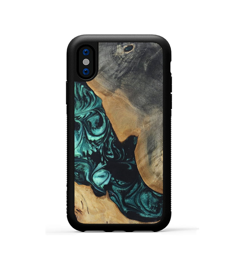 iPhone Xs Wood+Resin Phone Case - Bernadette (Green, 696365)