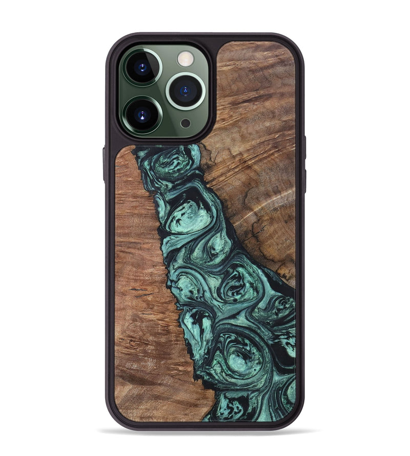 iPhone 13 Pro Max Wood+Resin Phone Case - Jonathan (Green, 696370)
