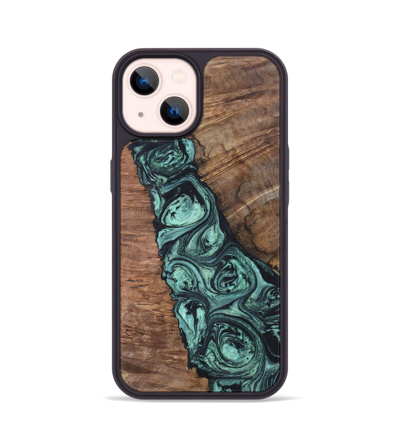 iPhone 14 Wood+Resin Phone Case - Jonathan (Green, 696370)