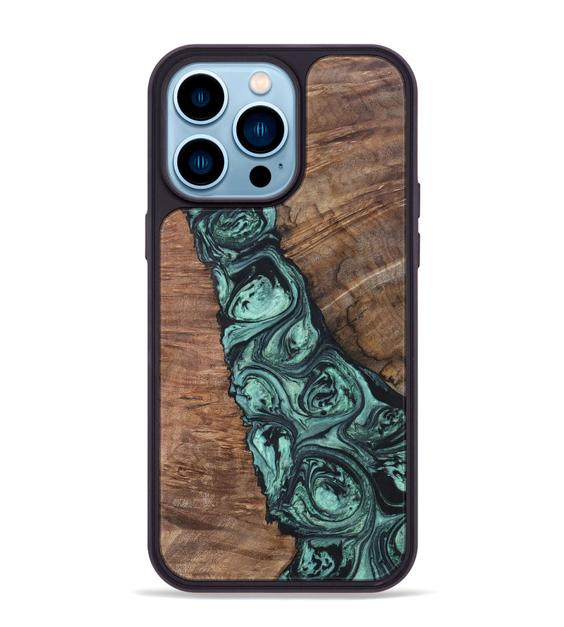 iPhone 14 Pro Max Wood+Resin Phone Case - Jonathan (Green, 696370)