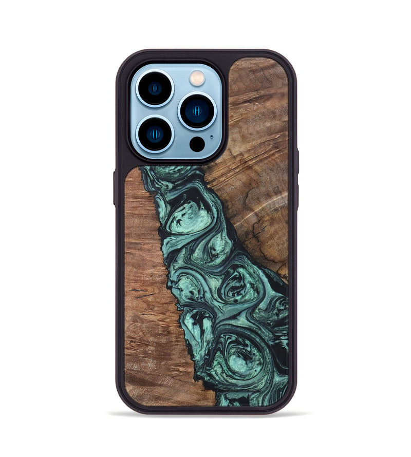 iPhone 14 Pro Wood+Resin Phone Case - Jonathan (Green, 696370)
