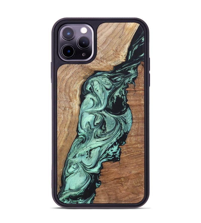 iPhone 11 Pro Max Wood+Resin Phone Case - Vonda (Green, 696373)