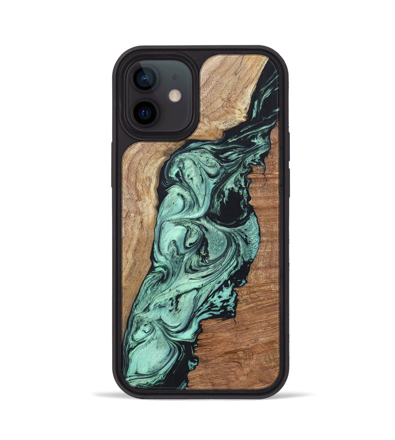 iPhone 12 Wood+Resin Phone Case - Vonda (Green, 696373)
