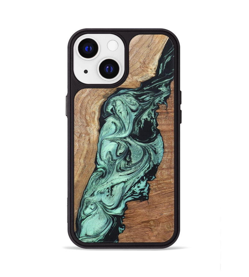 iPhone 13 Wood+Resin Phone Case - Vonda (Green, 696373)