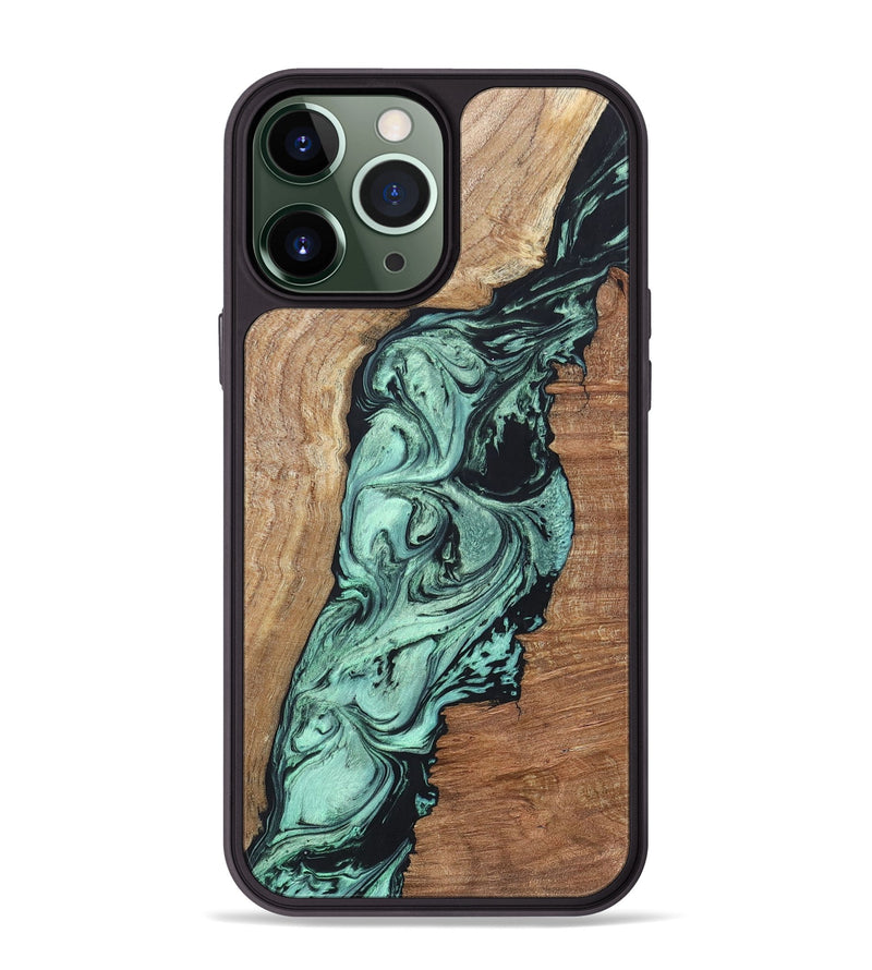 iPhone 13 Pro Max Wood+Resin Phone Case - Vonda (Green, 696373)