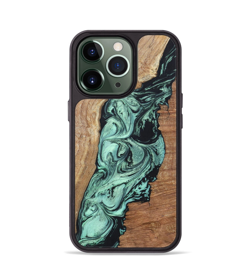 iPhone 13 Pro Wood+Resin Phone Case - Vonda (Green, 696373)