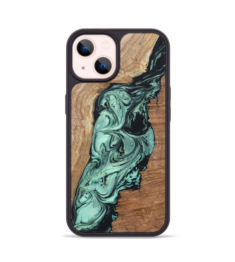 iPhone 14 Wood+Resin Phone Case - Vonda (Green, 696373)