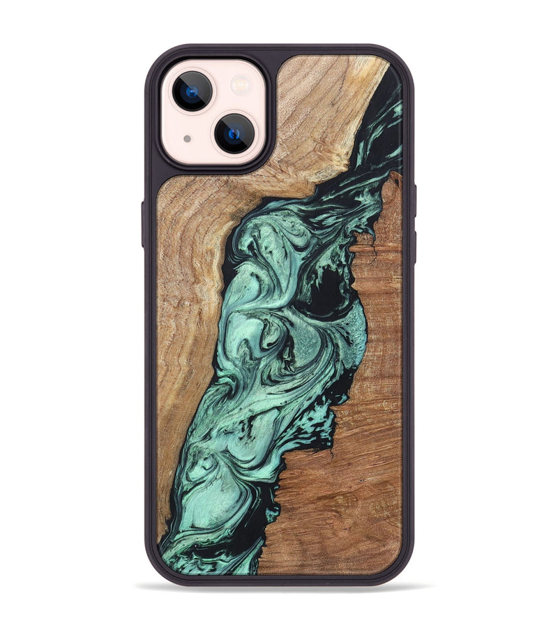 iPhone 14 Plus Wood+Resin Phone Case - Vonda (Green, 696373)