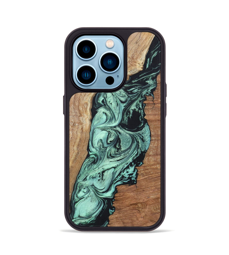 iPhone 14 Pro Wood+Resin Phone Case - Vonda (Green, 696373)