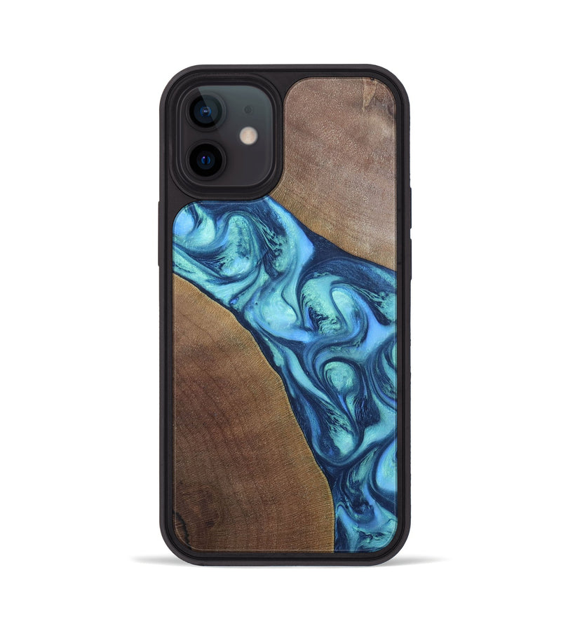 iPhone 12 Wood+Resin Phone Case - Chasity (Blue, 696381)