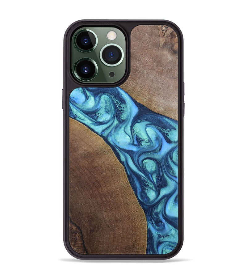 iPhone 13 Pro Max Wood+Resin Phone Case - Chasity (Blue, 696381)
