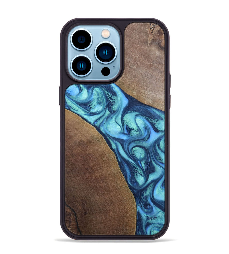 iPhone 14 Pro Max Wood+Resin Phone Case - Chasity (Blue, 696381)