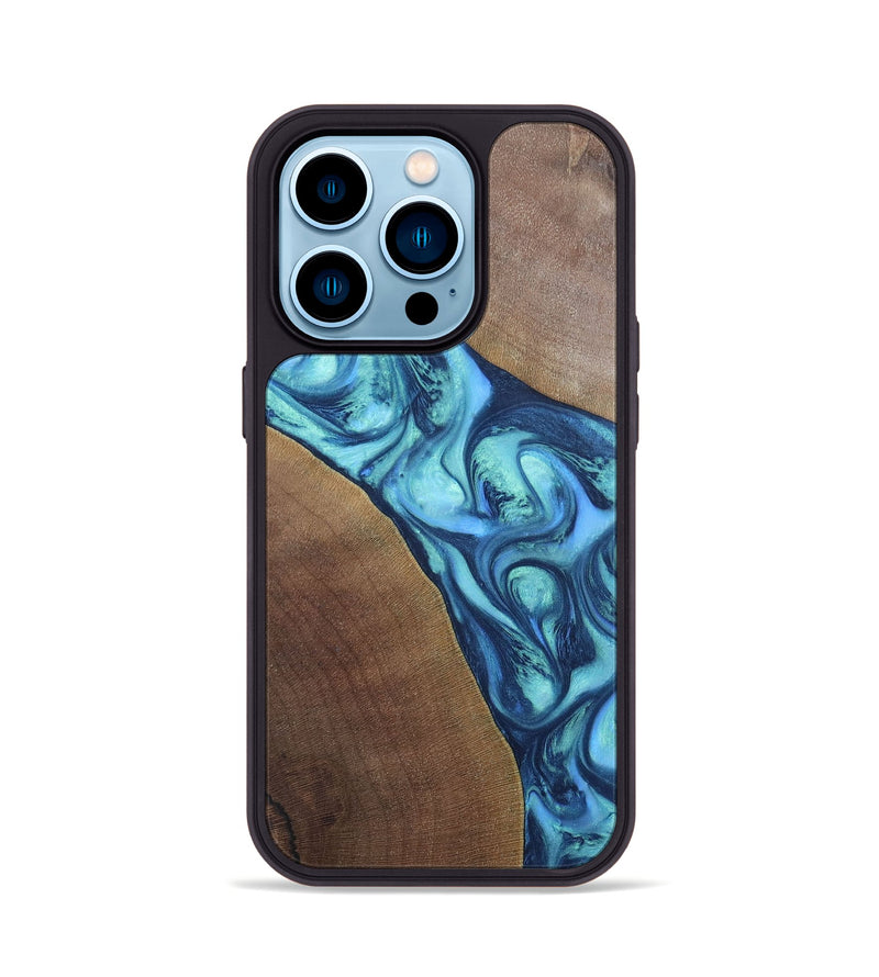 iPhone 14 Pro Wood+Resin Phone Case - Chasity (Blue, 696381)