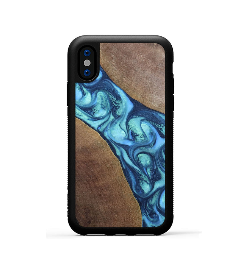 iPhone Xs Wood+Resin Phone Case - Chasity (Blue, 696381)