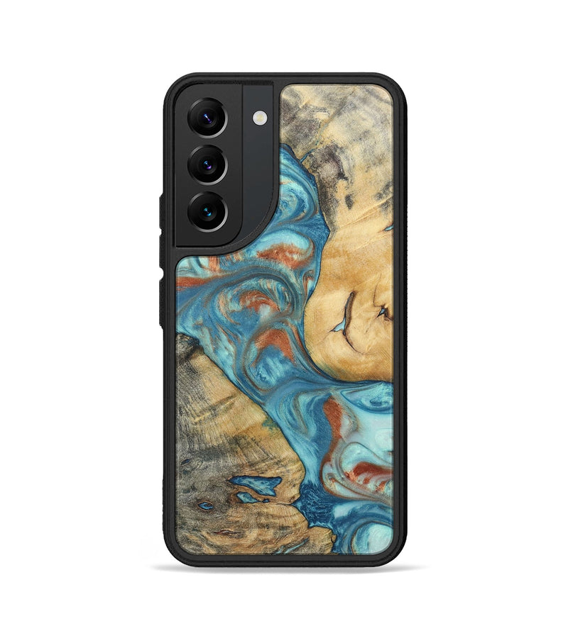 Galaxy S22 Wood+Resin Phone Case - Celia (Teal & Gold, 696384)