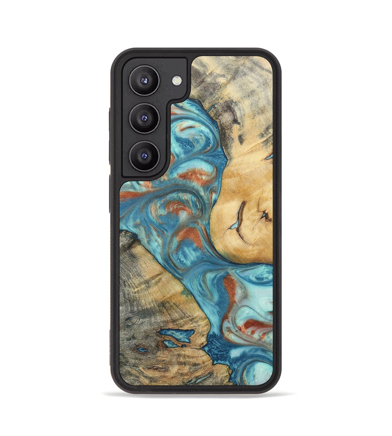 Galaxy S23 Wood+Resin Phone Case - Celia (Teal & Gold, 696384)