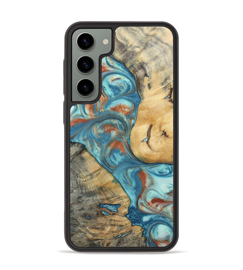 Galaxy S23 Plus Wood+Resin Phone Case - Celia (Teal & Gold, 696384)