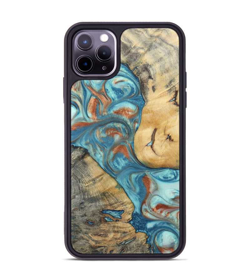 iPhone 11 Pro Max Wood+Resin Phone Case - Celia (Teal & Gold, 696384)