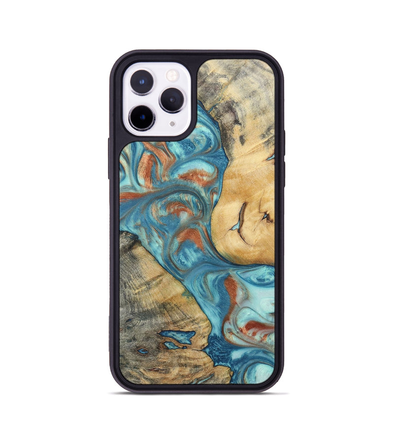 iPhone 11 Pro Wood+Resin Phone Case - Celia (Teal & Gold, 696384)