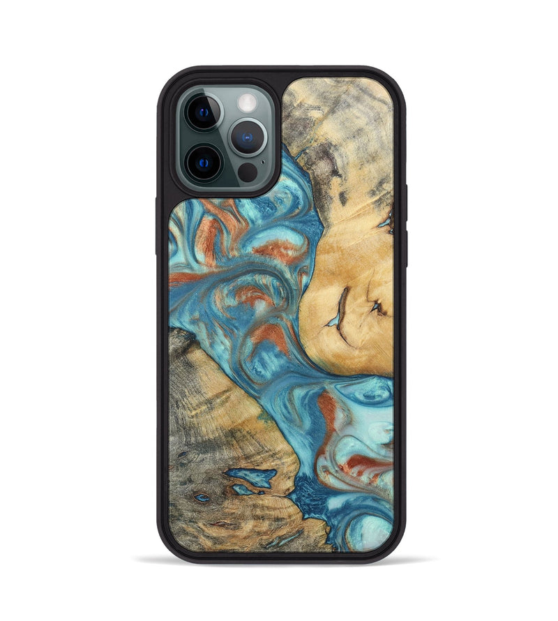 iPhone 12 Pro Wood+Resin Phone Case - Celia (Teal & Gold, 696384)