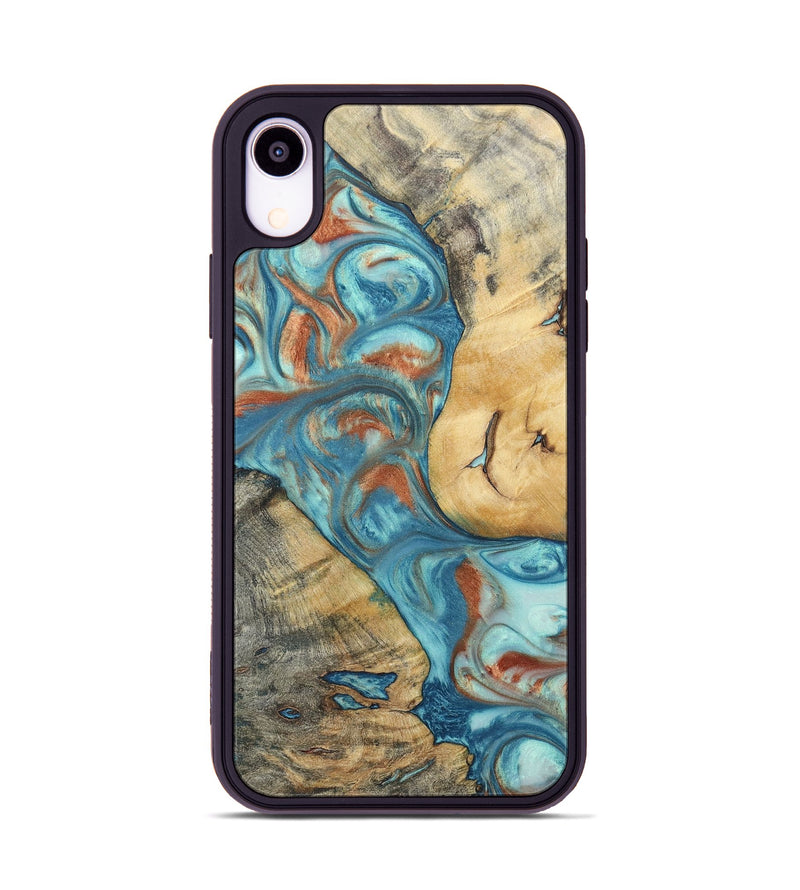 iPhone Xr Wood+Resin Phone Case - Celia (Teal & Gold, 696384)