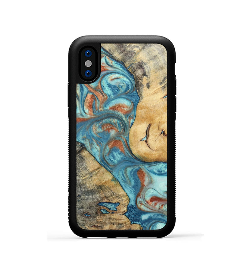 iPhone Xs Wood+Resin Phone Case - Celia (Teal & Gold, 696384)