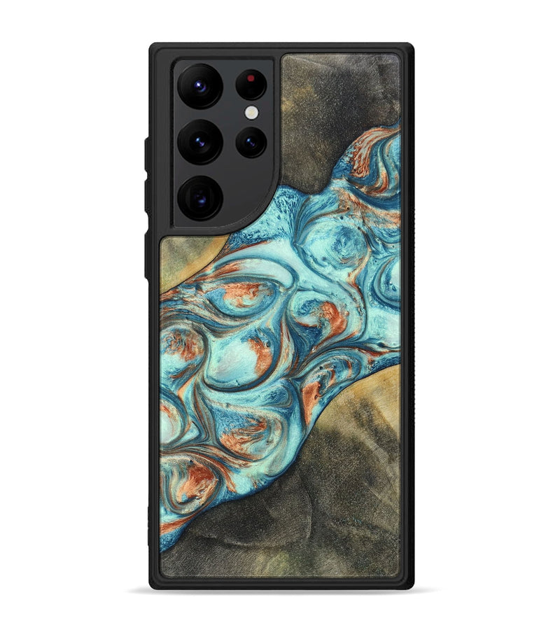 Galaxy S22 Ultra Wood+Resin Phone Case - Walker (Teal & Gold, 696389)