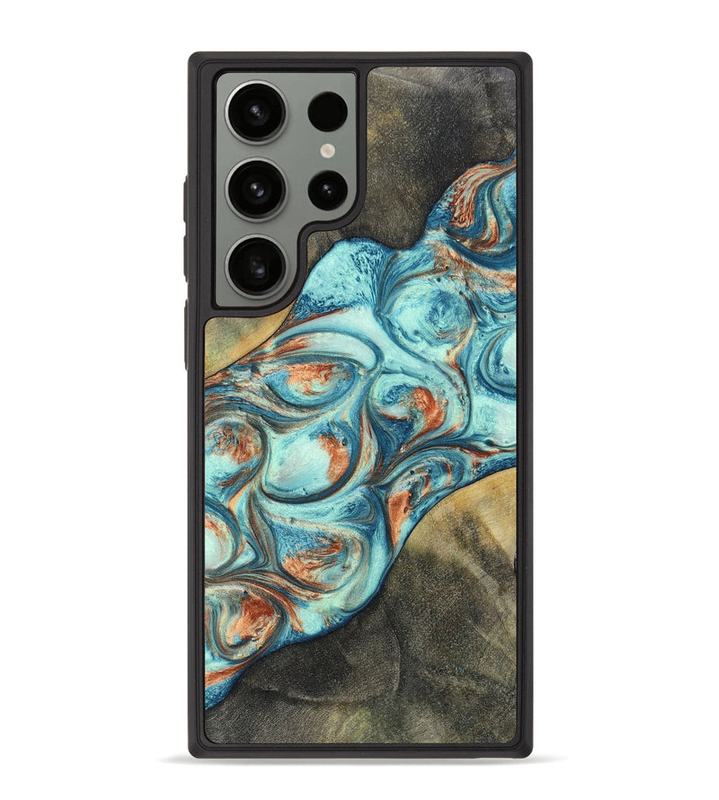 Galaxy S23 Ultra Wood+Resin Phone Case - Walker (Teal & Gold, 696389)