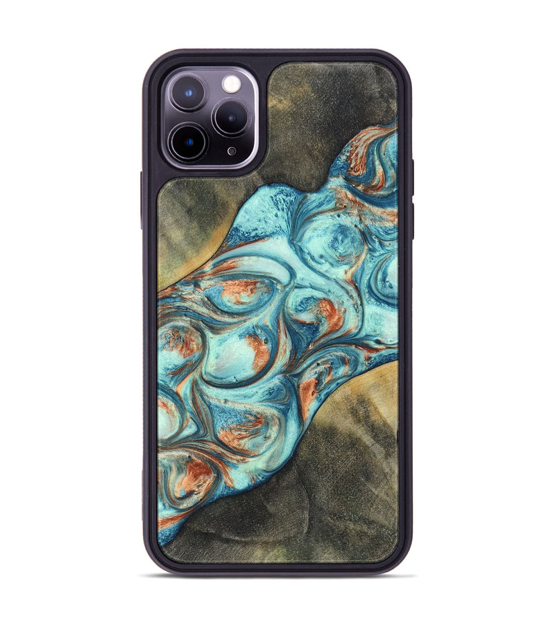 iPhone 11 Pro Max Wood+Resin Phone Case - Walker (Teal & Gold, 696389)