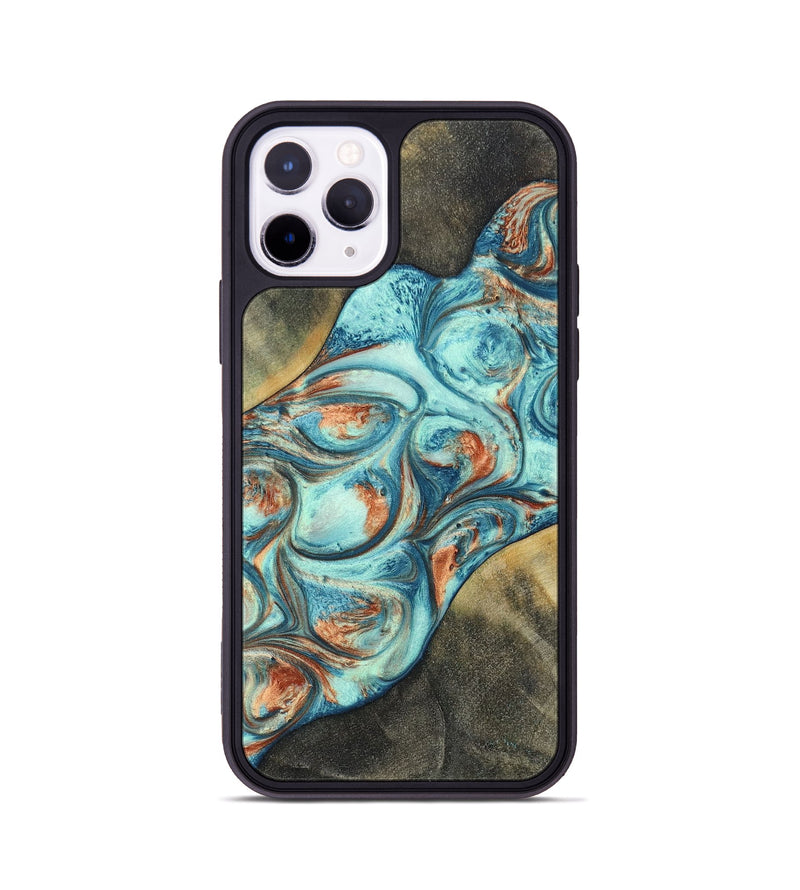 iPhone 11 Pro Wood+Resin Phone Case - Walker (Teal & Gold, 696389)