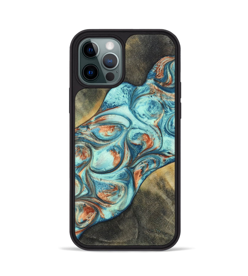 iPhone 12 Pro Wood+Resin Phone Case - Walker (Teal & Gold, 696389)