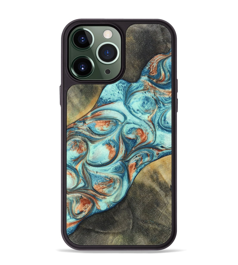 iPhone 13 Pro Max Wood+Resin Phone Case - Walker (Teal & Gold, 696389)