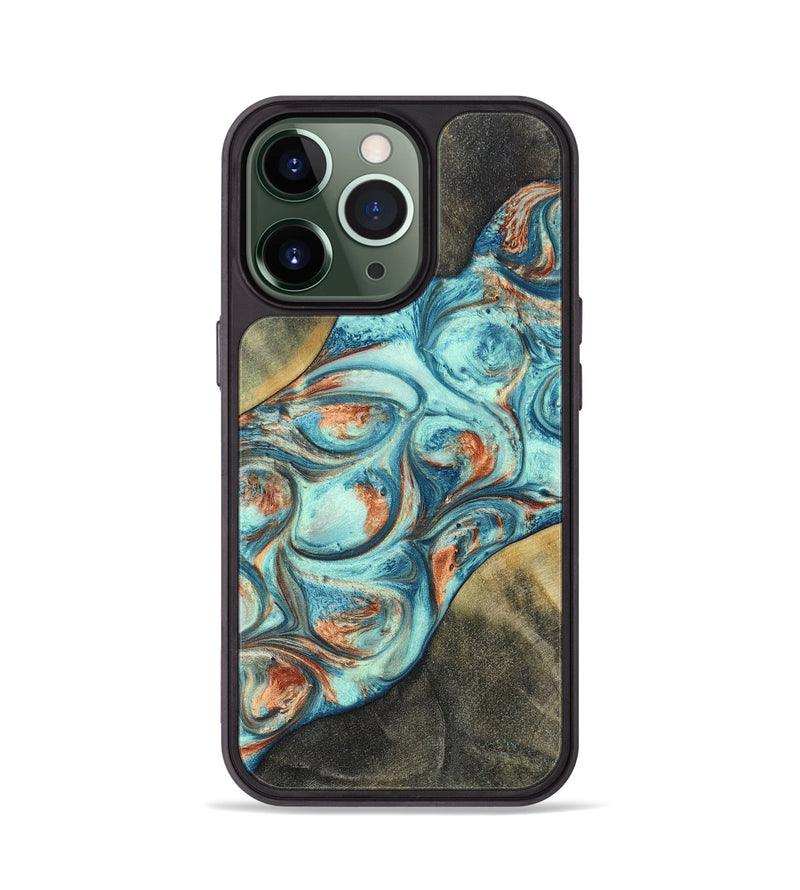 iPhone 13 Pro Wood+Resin Phone Case - Walker (Teal & Gold, 696389)