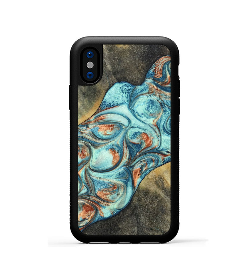 iPhone Xs Wood+Resin Phone Case - Walker (Teal & Gold, 696389)
