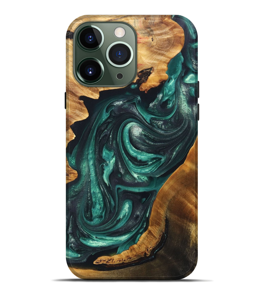iPhone 13 Pro Max Wood+Resin Live Edge Phone Case - Jayla (Green, 696424)