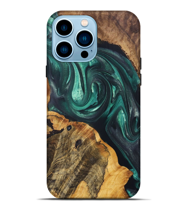 iPhone 14 Pro Max Wood+Resin Live Edge Phone Case - Kelly (Green, 696425)