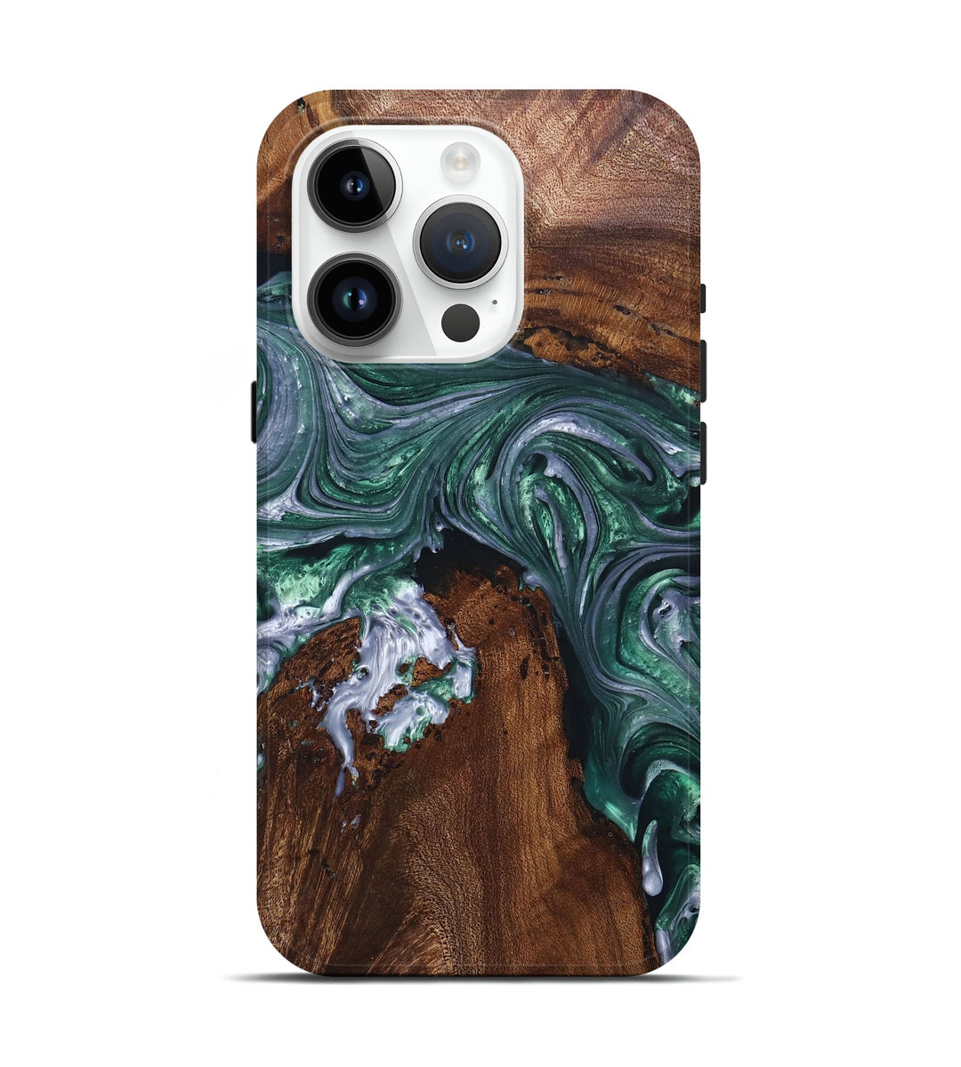 iPhone 15 Pro Wood+Resin Live Edge Phone Case - Arielle (Green, 696426)