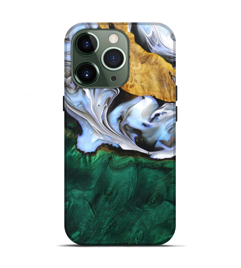 iPhone 13 Pro Wood+Resin Live Edge Phone Case - Ginger (Black & White, 696453)