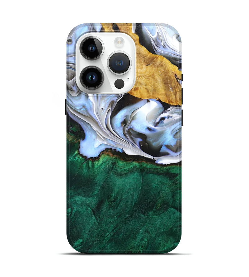iPhone 15 Pro Wood+Resin Live Edge Phone Case - Ginger (Black & White, 696453)