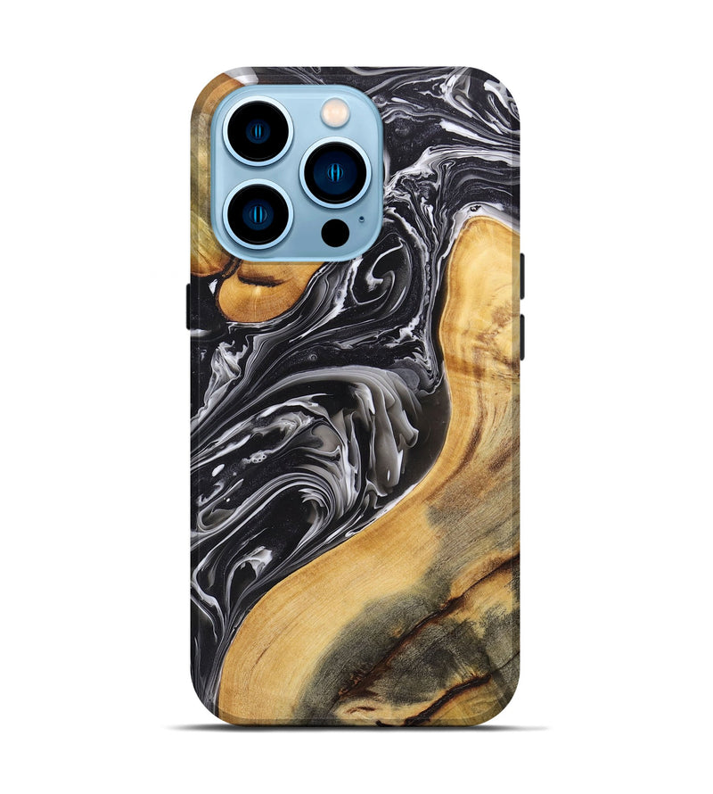 iPhone 14 Pro Wood+Resin Live Edge Phone Case - Raquel (Black & White, 696454)
