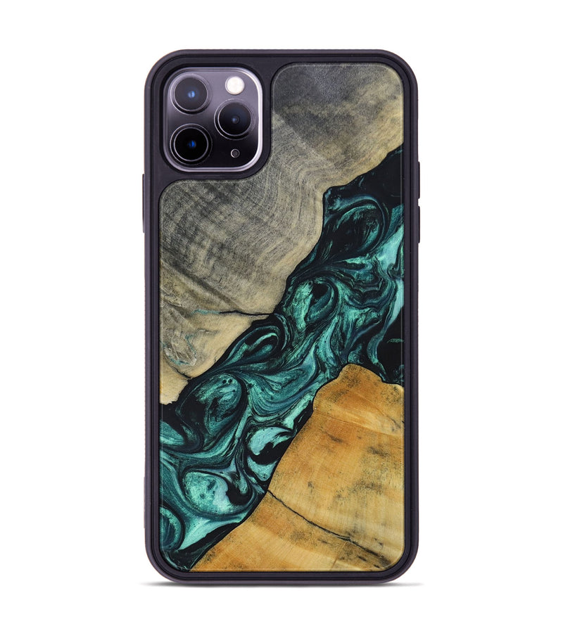 iPhone 11 Pro Max Wood+Resin Phone Case - Jaime (Green, 696466)