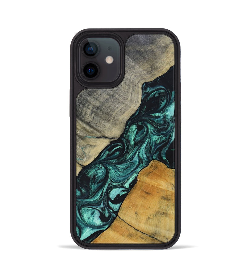 iPhone 12 Wood+Resin Phone Case - Jaime (Green, 696466)