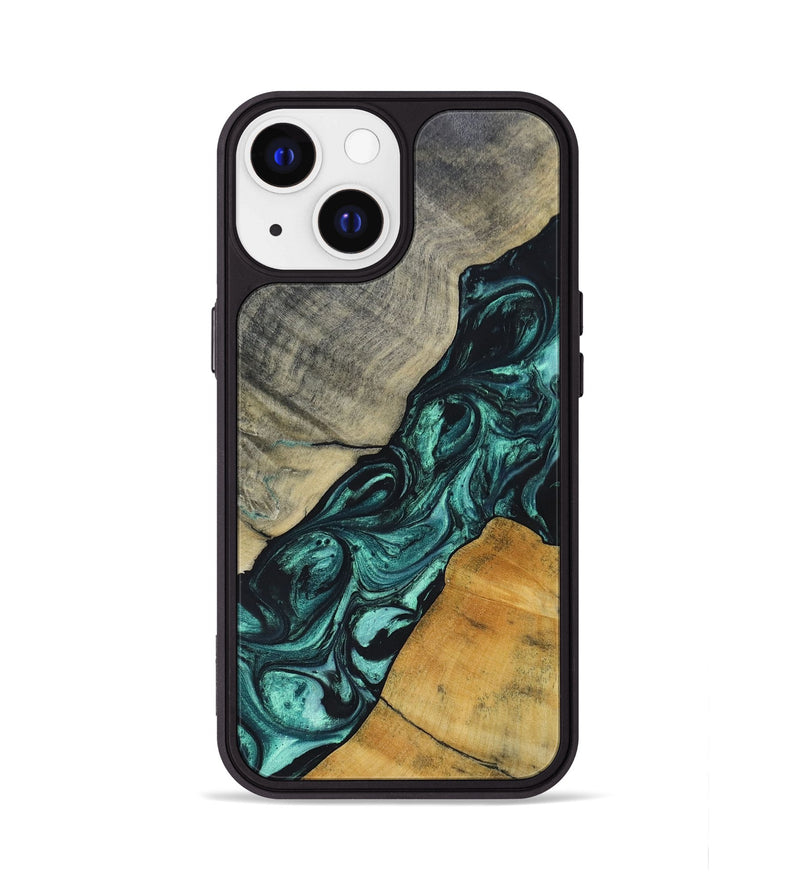 iPhone 13 Wood+Resin Phone Case - Jaime (Green, 696466)
